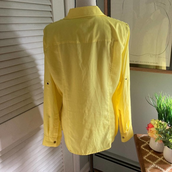 MICHAEL MICHAEL KORS Women's Yellow Full Zip Long Sleeve Collared Blouse | L - Picture 9 of 9